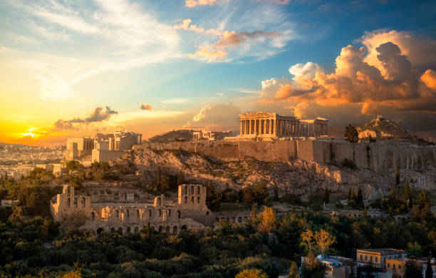Ancient ruins of a Greek temple under a bright sun